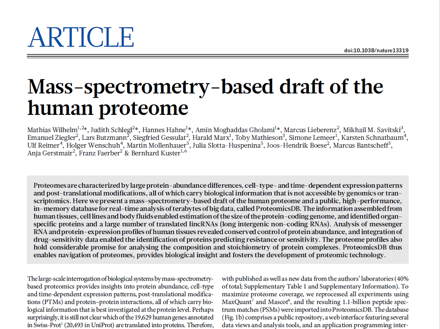 Mass-spectrometry-based draft of the human proteome
