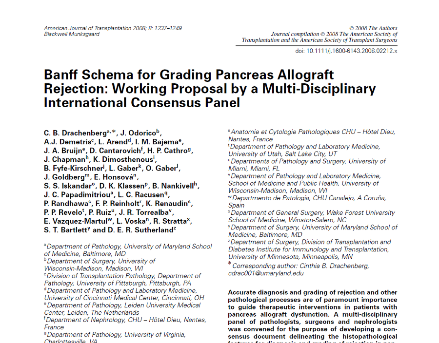 Banff Schema for Grading Pancreas Allograft Rejection: Working Proposal by a Multi-Disciplinary International Consensus Panel