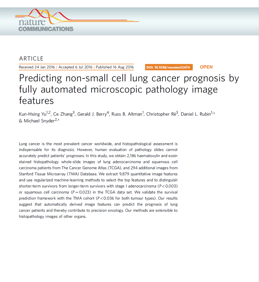 Predicting non-small cell lung cancer prognosis by fully automated microscopic pathology image features